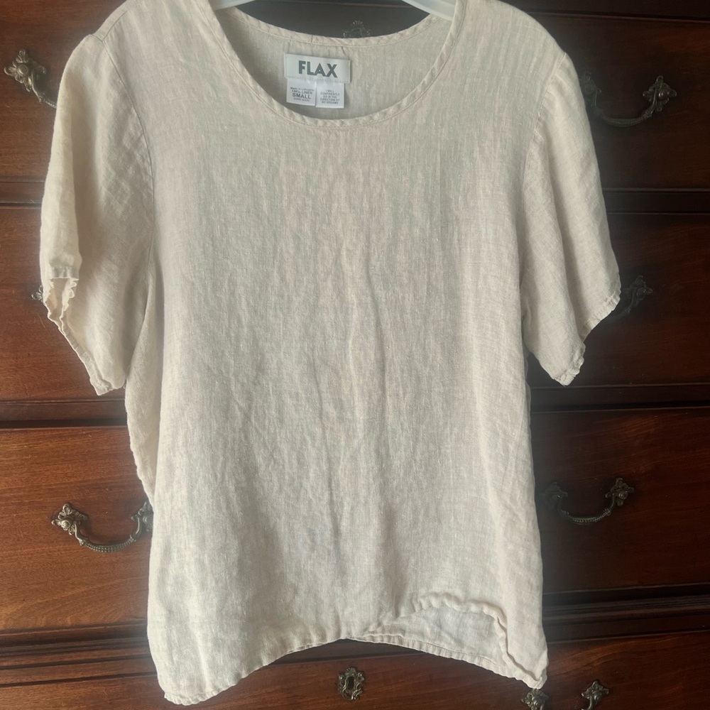 FLAX natural color linen top short sleeve